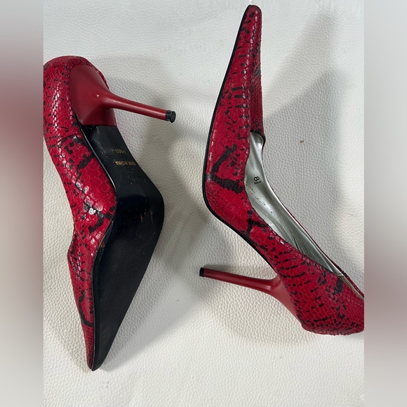 DANGEROUS PUMP RED/BLACK Longpoint Leder Stiletto High Heels SNAKE DESIGN SIZE 8 - Picture 5 of 13